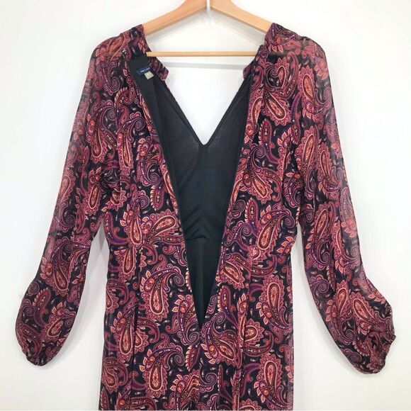 Tommy Hilfiger Black Marron Paisley Print Lightweight Long Sleeve Dress - Picture 12 of 16